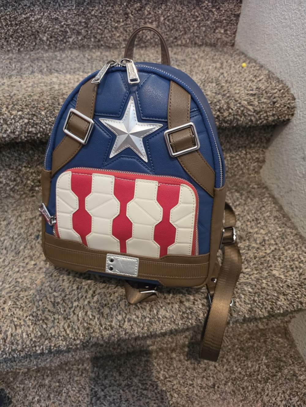 Loungefly Blue, Red, White & Brown Star Accent Mini Backpack